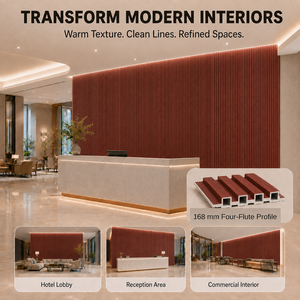 Pannello murale scanalato MORLENX in WPC effetto legno <span class=keywords><strong>rosso</strong></span> per rivestimenti decorativi interni, pareti d'accento e interni di hotel - Product Image 5