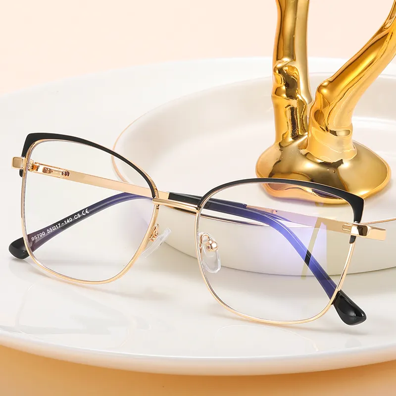 MS 95700 Custom Logo Trendy Metal Half Frames Anti Blue Light Optical Glasses Spring Hinge Eyewear Wholesale