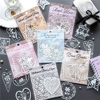 Autocollants transparents en PET à cadre en dentelle ajourée vintage, motifs rétro lignes blanches, bordures cœur et étoile, feuilles décoratives pour scrapbooking Kawaii