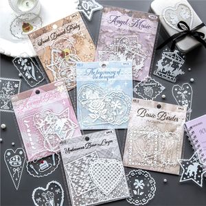 Autocollants transparents en PET à cadre en dentelle ajourée vintage, motifs rétro lignes blanches, bordures cœur et étoile, feuilles décoratives pour scrapbooking Kawaii - Product Image 1