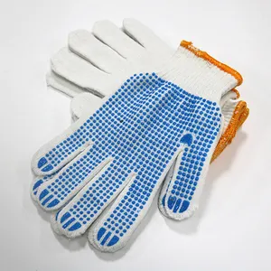 ถุงมือทำงานผ้าฝ้ายลายจุด PVC กันลื่น,ถุงมือป้องกันแรงงานสำหรับงานก่อสร้าง