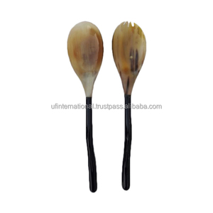 Cuillère à salade en corne et poignée design et couleur de corne naturelle avec cuillère polie et cuisine et utilisation personnalisée - Product Image 6