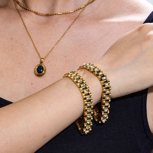 Chaîne à maillons plaquée or PVD 18K Chunky CZ Crystal Band Bracelet en acier inoxydable Bijoux de mode - Product Image 2