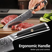 Pisau Koki Profesional Jepang Damascus 8-inci Dilengkapi Tang Penuh, Tajam, Gagang G10, Ambidextrous, Hasil Poles Tinggi