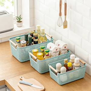 <span class=keywords><strong>Panier</strong></span> <span class=keywords><strong>de</strong></span> rangement en plastique pour bureau, 3 pièces, couleur personnalisée, avec poignées en bois, tri <span class=keywords><strong>des</strong></span> jouets, rangement en PP, organisateur <span class=keywords><strong>de</strong></span> collations <span class=keywords><strong>de</strong></span> cuisine - Product Image 1