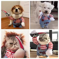 Costume d'Halloween amusant pour chien, motif poupée Chucky avec couteau, en polyester, vêtements modernes et durables, collection hiver, vente chaude
