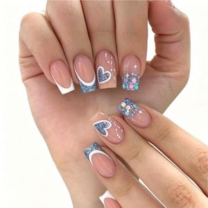 Vente en gros et dropshipping : Faux ongles courts en amande 3885 avec feuille d'or 3D, à presser, personnalisables - Product Image 4