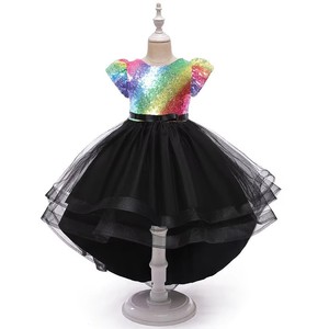 Estilo europeo manga corta lentejuelas princesa vestidos de niña grande dulce niñas gran arco vestidos de cumpleaños gracia niña vestido de novia - Product Image 2