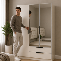 Armoire moderne en bois à 3 portes avec miroir, armoire de rangement pour chambre à coucher, tiroirs multifonctionnels pour le rangement des vêtements, pour le salon, l'école