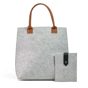 Handmade Fashion felt shoulder Case Ladies Bag Women Handbag Felt Tote Bag with Leather Handle