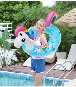 Hot bán trẻ em dành cho người lớn PVC Inflatable Unicorn hồ bơi <span class=keywords><strong>Float</strong></span> với glitters nước vui vẻ đồ chơi màu hồng Unicorn bơi ống Vòng - Product Image 5