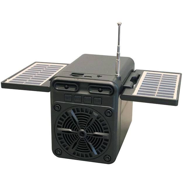 Portable Emergency Solar BT Speaker with Dual Solar Panels FM Radio and Rechargeable Battery for Outdoor Use