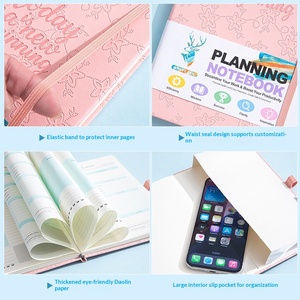 Carnet de planification quotidienne et hebdomadaire A5 avec pages intérieures en anglais, logo personnalisé et bande de maintien, livraison directe d'usine, cadeau exclusif - Product Image 4