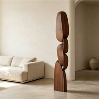 Sculpture Moderne en Bois Sculpté Empilé, Art Décoratif Abstrait pour Hall d'Hôtel, Restaurant, Centre de Ventes