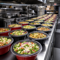 Bol en plastique de qualité supérieure 450-120 rouge et noir bicolore de qualité alimentaire pour la livraison de plats gastronomiques à emporter