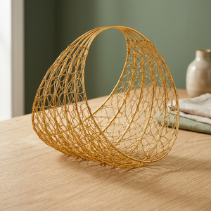 Golden <b>Wire</b> Mesh Storage <b>Basket</b> Geometric Design Modern Home Decoration Eco-Friendly Metal <b>Wire</b> <b>Basket</b> - Product Image 1