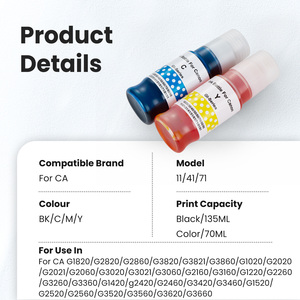 Kit de Tinta de Recarga a Granel Compatible Premium GI 41 81 51 para Canon <span class=keywords><strong>Pixma</strong></span> G1020 G2020 G3020 G3460 G3420 G2460 G2420 G1420 - Product Image 2