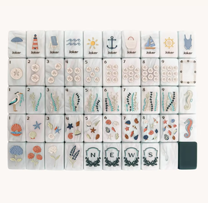 Jeu de Mahjong américain <span class=keywords><strong>en</strong></span> coquillages pour vacances à la plage, 160 tuiles <span class=keywords><strong>en</strong></span> acrylique, gravées de phare et d'ancre, avec tapis, cadeau - Product Image 5