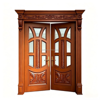 Porte en bois sculptée à la main de style vintage de 36*96 pouces avec verre décoratif, porte intérieure et d'entrée pré-montée