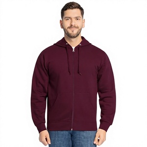 <b>Men's</b> <b>Burgundy</b> Zip-Up <b>Hoodie</b> Regular Fit Solid Color Casual Autumn Wear 100% Cotton Woven Eco-Friendly Breathable Sweatshirt - Product Image 1