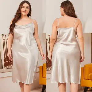 Groothandel Sexy Zijde Satijn Vrouwen Nachtkleding Plus Size Sets Mouwloze Night Jurk Vrouwen Extra Grote Kleding Pyjama Nachtkleding