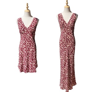 Robe de thé vintage française pour femmes, imprimé léopard rouille, robe maxi et mini sans manches en soie délavée - Product Image 4