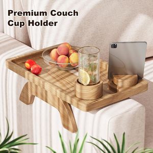 Acacia Wood Couch Arm <strong>Trays</strong>, 15.75in Couch Arm Board, Wooden Couch Armrest <strong>Trays</strong> with 360&deg; <strong>Rotated</strong> Tablet Holder - Product Image 4