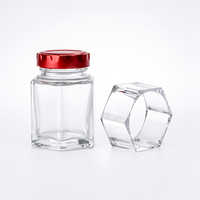 Stoples Kaca Heksagonal Elegan Wadah Kemasan Madu Kosong Tutup Sekrup Rose Gold 500ml 750ml Kaca Bening