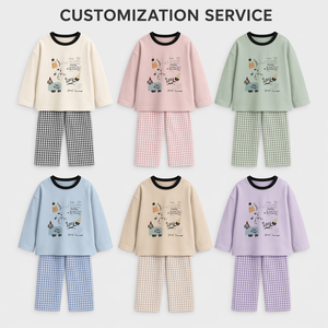 Ensemble de pyjamas en coton 100% à carreaux pour frères et sœurs, assorti garçon et fille, col en dentelle, boutonné, 2 pièces, automne-hiver, personnalisé, prêt à être expédié - Product Image 2
