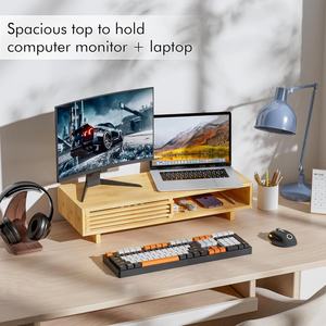 Bambu tek monitör yükseltici standı ile çekmece çift dizüstü bilgisayar masası ve depolama organizatör ahşap ofis aksesuarları ev kullanımı için - Product Image 4