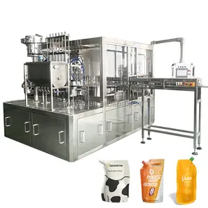 Automatic Rotary Premade Spout Bag Doypack Suck Pouches Filler Drink Milk Liquid Juice Filling Capping Machine