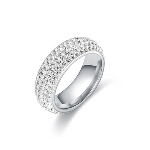 Anel de Aço Inoxidável Curvado com Cinco Fileiras de Diamantes, Anel de Casal Fashion com Diamantes - Product Image 1