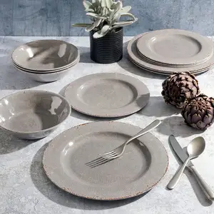 Melamine Plates Set Big Size Salad Plates Unbreakable Serving Dishes Great For Indoor And Outdoor Use Gray Plate With Crackle