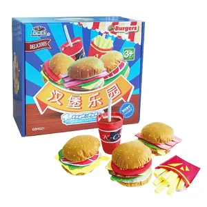 Set permainan Hamburger kain berkualitas tinggi, Set mainan rumah bermain peran makanan untuk anak-anak