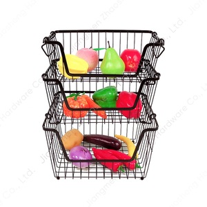 Multi Tier Kitchen Storage Rack Black Rectangle <b>Standing</b> Type Foldable <b>Vegetable</b> Fruit Toy Organizer 3 Tier Detachable Basket - Product Image 1