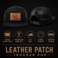 Op maat gemaakte leren patch trucker pet 6 panelen platte klep snapback cap gepersonaliseerde naam grijs zwart verstelbaar groothandel OEM lage minimale bestelhoeveelheid