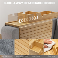 Plateau de canapé en bambou avec porte-gobelet amovible 2-en-1, antidérapant et pliable, pour accoudoir de canapé et fauteuil
