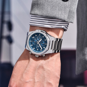 Benyar Men's Stainless Steel Chronograph <b>Watch</b> Blue Dial Luminous Calendar Waterproof Quartz BY5216 - Product Image 4