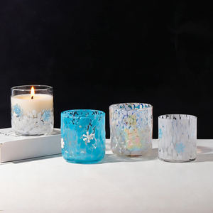 Pot à bougie en <span class=keywords><strong>verre</strong></span> moucheté fait main personnalisé, avec <span class=keywords><strong>applique</strong></span> décorative flocon de neige, pour cadeaux de mariage, cadeaux boutique, décoration intérieure - Product Image 1