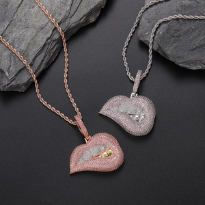 จี้รูปปาก, เครื่องประดับฮิปฮอป, เครื่องประดับสำหรับไนท์คลับ, จี้รูปปากใหญ่ประดับเพชรซิร์คอน - Product Image 3