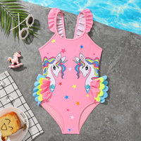 Maillot de bain une pièce imprimé en polyester pour bébés et tout-petits, avec bretelles, haute élasticité, séchage rapide, motifs licorne et étoile