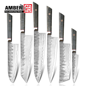 Amber Echt Geschmiedetes Küchenmesser-<span class=keywords><strong>Set</strong></span> mit Holzgriff, Japanisches Kochmesser-<span class=keywords><strong>Set</strong></span>, Handgemachte Küchenmesser mit Silberklinge - Product Image 1