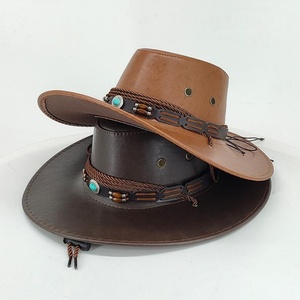 Chapeau de cowboy occidental style ethnique, brillant, rétro, en coton, protection solaire extérieure, bord roulé - Product Image 5