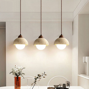 Natural Yellow Travertine Pendant Lamp Led E26 Single Head Round Wabi Sabi Style For Home Bedroom Bar Restaurant Hotel - Product Image 3