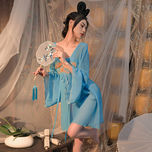 Completo <span class=keywords><strong>Intimo</strong></span> Sexy in <span class=keywords><strong>Pizzo</strong></span> Stile Cinese Antico a 2 Pezzi da <span class=keywords><strong>Donna</strong></span>, Abbigliamento <span class=keywords><strong>Intimo</strong></span> Esotico in Chiffon Stampato Senza Spalline con Fessura sui Fianchi - Product Image 5