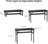 PIOEN Table de camping pliante en aluminium de 3 pieds 3 hauteurs réglables Portable Table de pique-nique extérieure de 27.1 pouces BBQ d'arrière-cour, noir pur