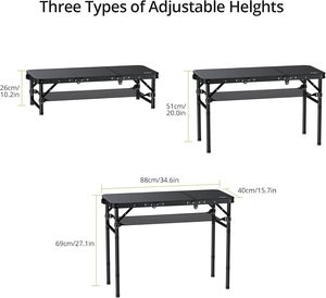 PIOEN <span class=keywords><strong>Table</strong></span> de <span class=keywords><strong>camping</strong></span> pliante en aluminium de 3 pieds 3 hauteurs réglables Portable <span class=keywords><strong>Table</strong></span> de pique-nique extérieure de 27.1 pouces BBQ d'arrière-cour, noir pur - Product Image 5