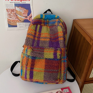 Hiver Laine Fourrure Lambsool Sherpa Plaid Casual Sports Backpack for <span class=keywords><strong>Teenager</strong></span> Backpack Student Plush Backpack School Bag - Product Image 6