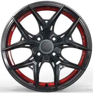 Mag Rims15 Polegada Cubo de roda de carro em liga vermelha com acabamento preto multi raios 4x100 Rodas 15 jantes de carro rodas em liga leve