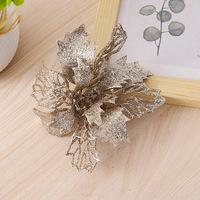 Ensemble de fleurs artificielles de Noël scintillantes, poinsettia et baies rouges, pour décorations de sapin, couronnes, guirlandes, coffrets cadeaux et fêtes à domicile